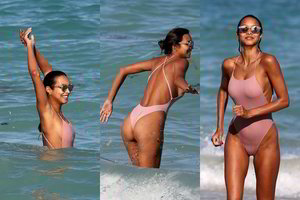 „Victoria's Secret“ modelis pasirodė paplūdimyje, o vyrams varvėjo seilės