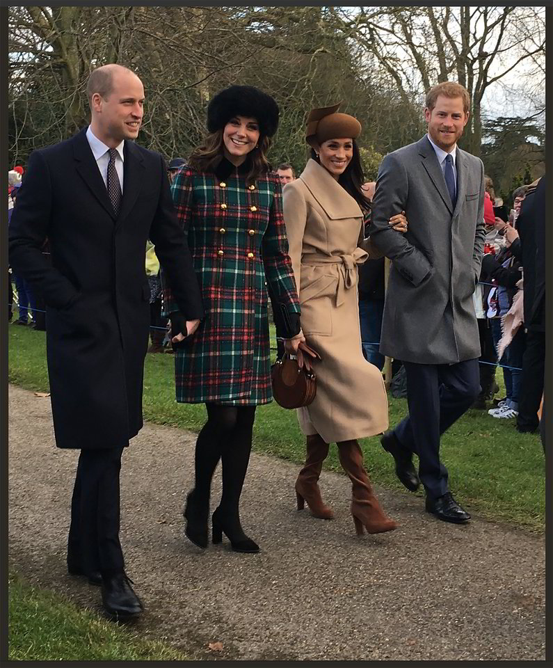  Princas Williamas, kunigaikštienė Catherine Middleton bei princas Harry su sužadėtine Meghan Markle.<br> Scanpix nuotr.