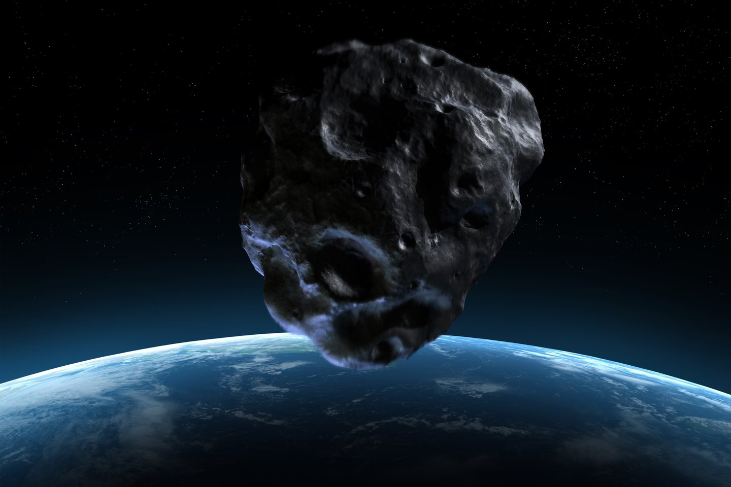  Asteroidas 2018 GE3 prisigretino nejaukiai arti. Skriedamas ~106 000 km/h greičiu, asteroidas nuo Žemės buvo per pusę vidutinio atstumo tarp Žemės ir Mėnulio. Nors tai atrodo labai toli, kosminiais mastais tai šiurpinančiai arti. (asociatyvi iliustr.)<br> 123RF nuotr.