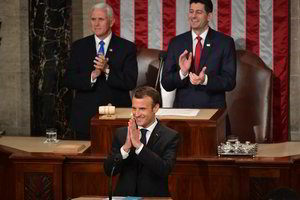 E. Macronas kreipėsi į JAV Kongresą – ragino neuždaryti durų pasauliui 