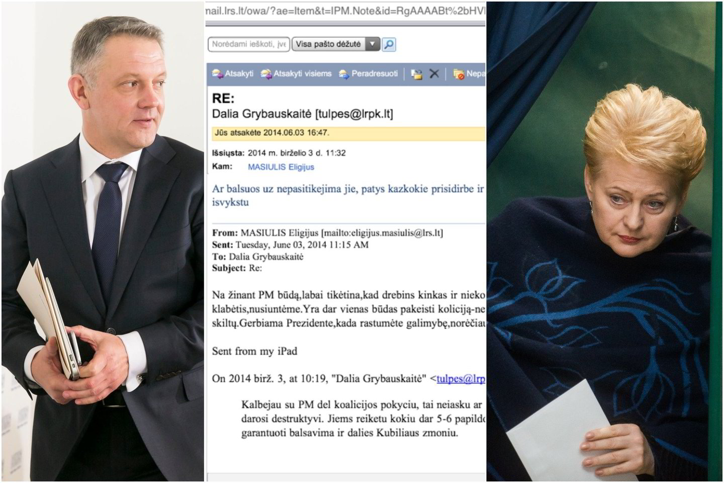  E.Masiulio ir D.Grybauskaitės susirašinėjimas.<br>Lrytas.lt koliažas