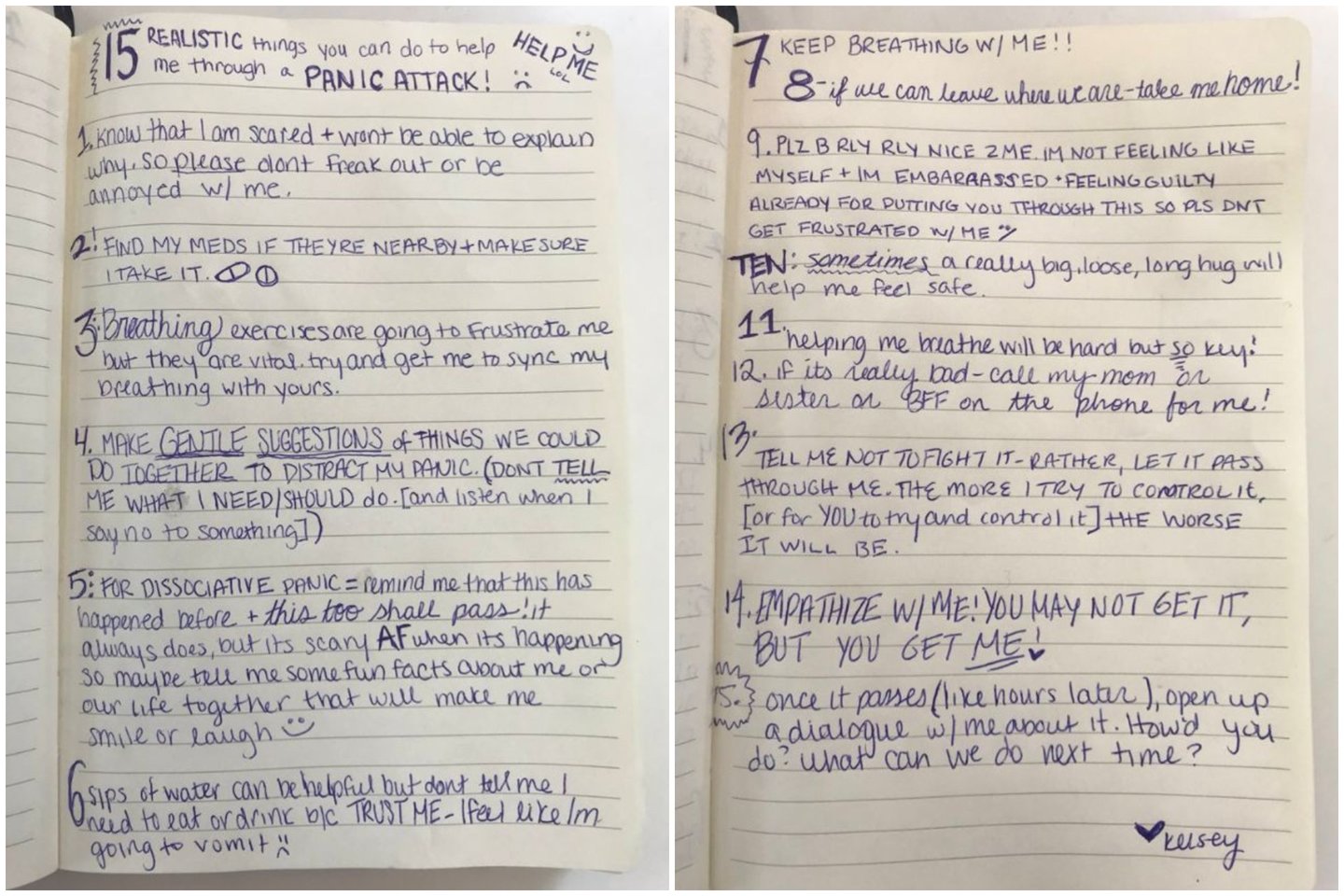  Kelsey Darragh, sudarė 15 punktų sąrašą, kad padėtų savo vaikinu suprasti, ką patiria ir kaip jai galima pagelbėti ištverti panikos priepuolius.<br> Soc. tinklų nuotr.