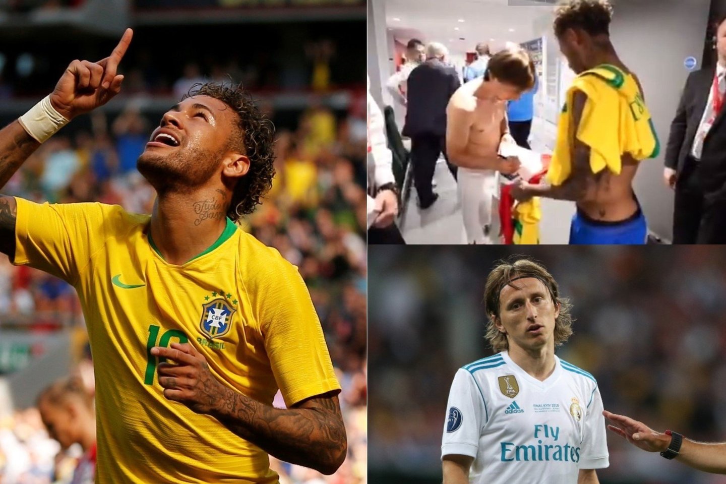 Neymaras Liverpulio „Anfield“ stadiono koridoriuje su „Real“ saugu Luka Modričiumi susitiko apsikeisti marškinėliais.