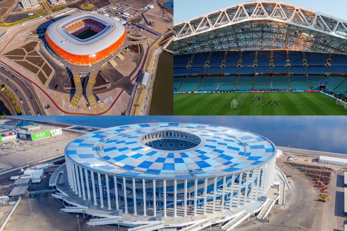 Dabartiniam pasaulio futbolo čempionatui Rusijoje paruošta 12 arenų 11-oje miestų.<br>Lrytas.lt fotomontažas