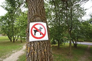 Karą šunims paskelbusi mokykla šeimininkams grasina draudžiamaisiais ženklais