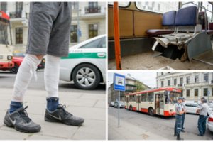 Sprogus troleibuso padangai Vilniaus centre nukentėjo keturi žmonės