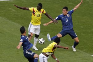 Košmarą rungtynių pradžioje išgyvenę kolumbiečiai krito prieš japonus