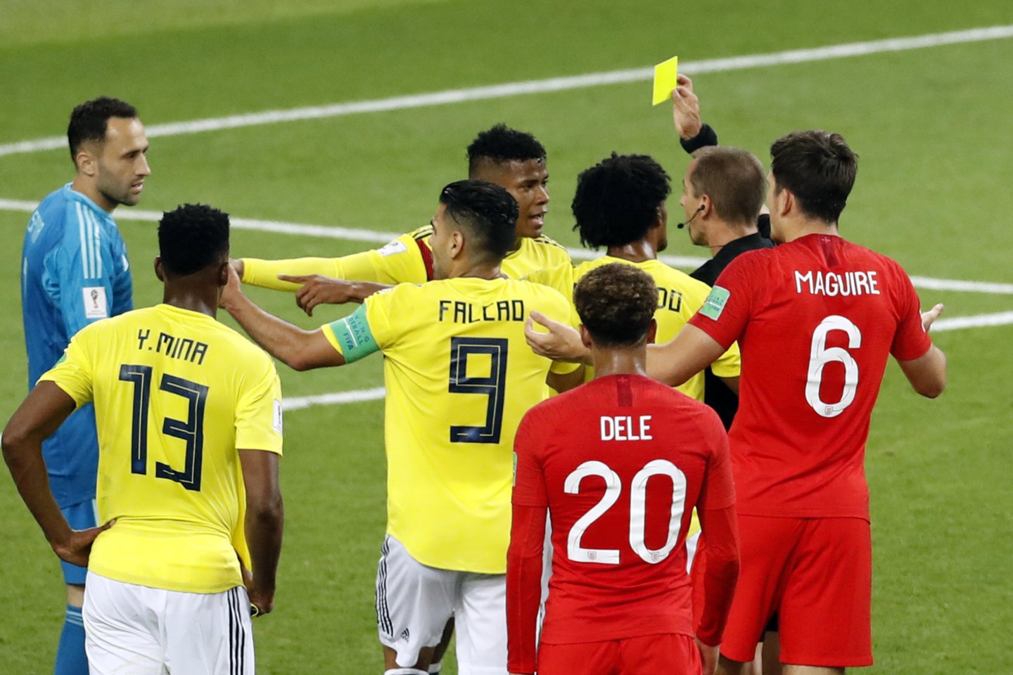  Pasaulio čempionato dvikova tarp Anglijos ir Kolumbijos.<br> AP nuotr.