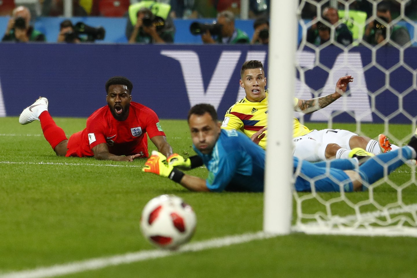  Pasaulio čempionato dvikova tarp Anglijos ir Kolumbijos.<br> AP nuotr.