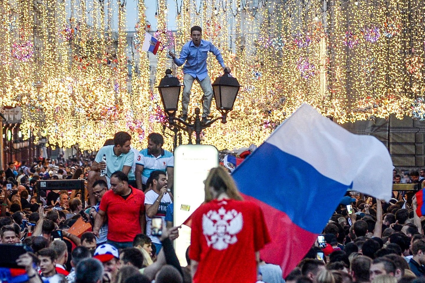 Rusijos futbolo rinktinė pateko į pasaulio čempionato ketvirtfinalį.<br> AFP/Scanpix nuotr.