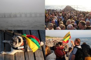 Palangoje daugiatūkstantinė minia pro rūką grožėjosi didžiausia trispalve virš Baltijos