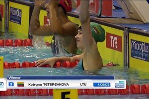 Auga pamaina R. Meilutytei: K. Teterevkova tapo Europos jaunimo plaukimo čempione