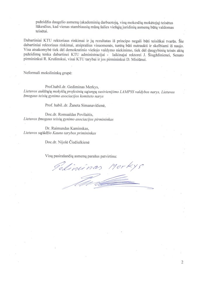 Mokslininkų pasirašytas laiškas dėl neskaidrių KTU rinkimų.<br>Atsiųstas dokumentas.