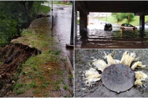 Po galingos liūties Vilniuje atsivėrė įgriuva