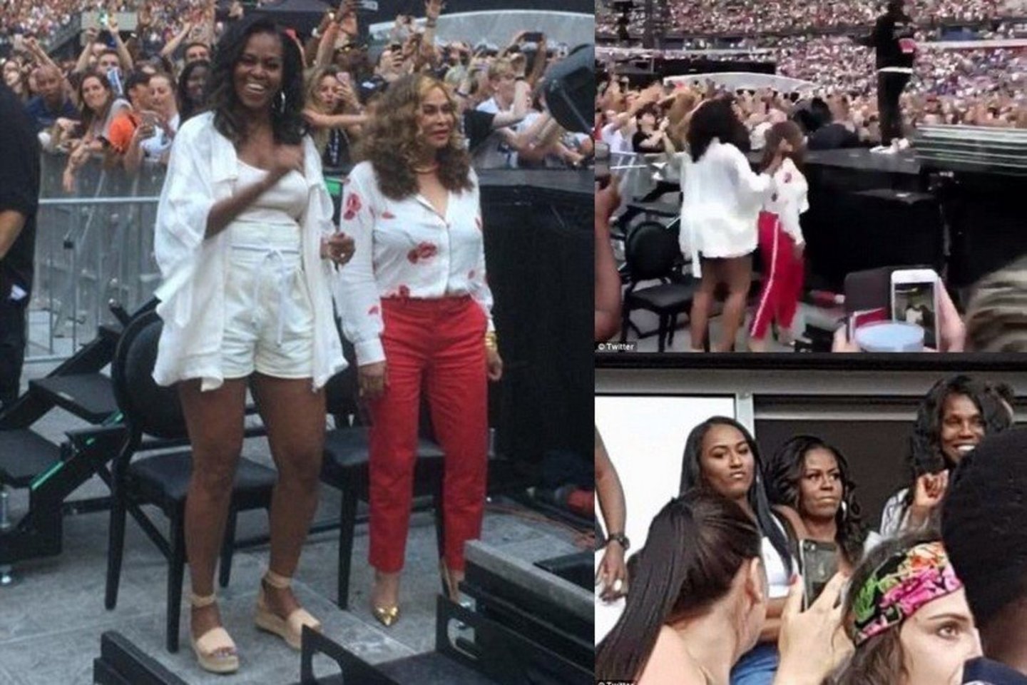  M.Obama Paryžiuje lankėsi Beyonce ir Jay-Z koncerte.<br> Twitter nuotr.