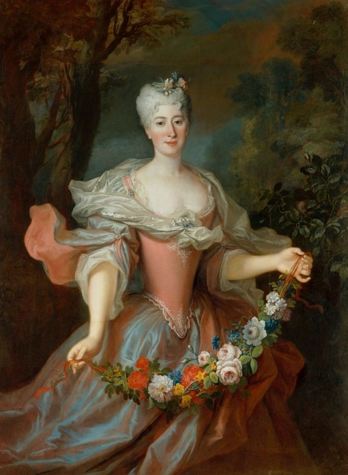 Marcibelė Oginskytė Zavišienė, kurią Luji de Silvestras pavaizdavo su gėlių girlianda.<br>Valdovų rūmų nuotr.
