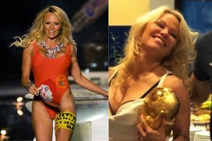 Intrigą sužadinusi Pamela Anderson – nuotraukoje su čempionato trofėjumi