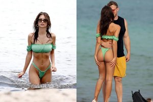 Pusnuogė Emily Ratajkowski vyrą apipylė bučiniais