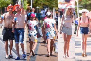 Žvilgantys snapeliai ir panamos: Palangos poilsiautojai nuo saulės slepiasi savaip