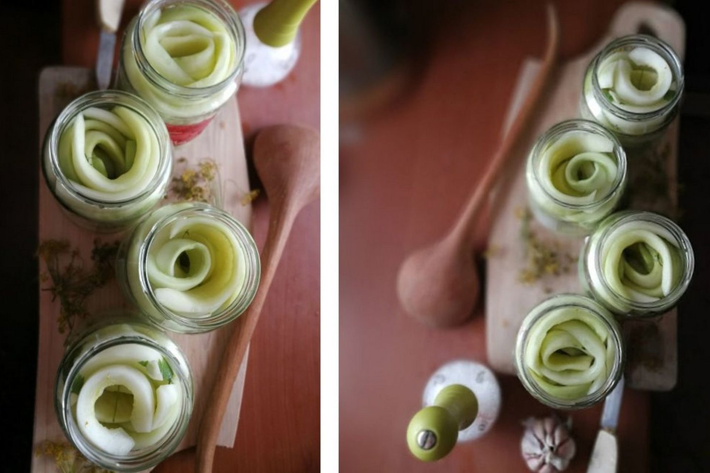 Raugintos agurkų juostos arba pjaustyti rauginti agurkai.<br> Nuotr. iš „Kūmutės virtuvė“.