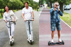 Liveta ir Petras Kazlauskai praeivius stebina riedėdami paspirtukais