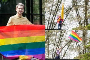 Nukabinęs Lietuvos vėliavą, Romas Zabarauskas Vilniaus centre iškėlė vaivorykštės