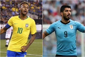 Neymaro ir L. Suarezo įvarčiai lėmė Brazilijos ir Urugvajus rinktinių pergales