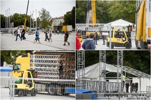 Vilniaus Katedros aikštėje jau montuojama scena – čia popiežius susitiks su jaunimu 