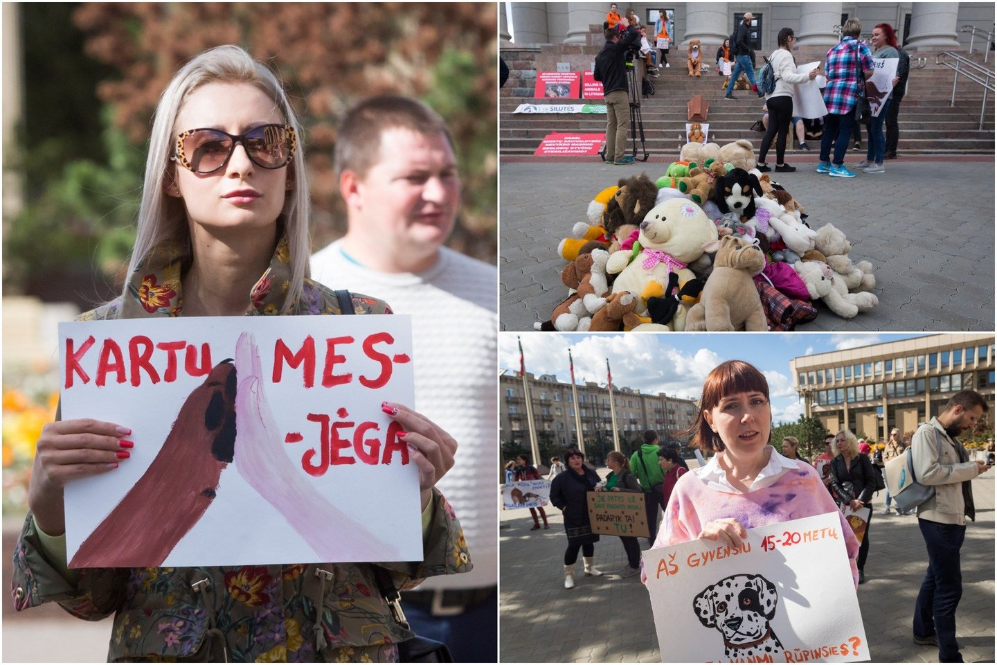  Aktyvistai sekmadienį prie Seimo siūlė atkreipti dėmesį į smurto prieš gyvūnus problemą.<br> M.Ambraso nuotr.