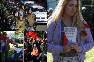 Sankt Peterburge – protestas prieš planus dėl pensijų, aidėjo šūkis apie Vladimirą Putiną