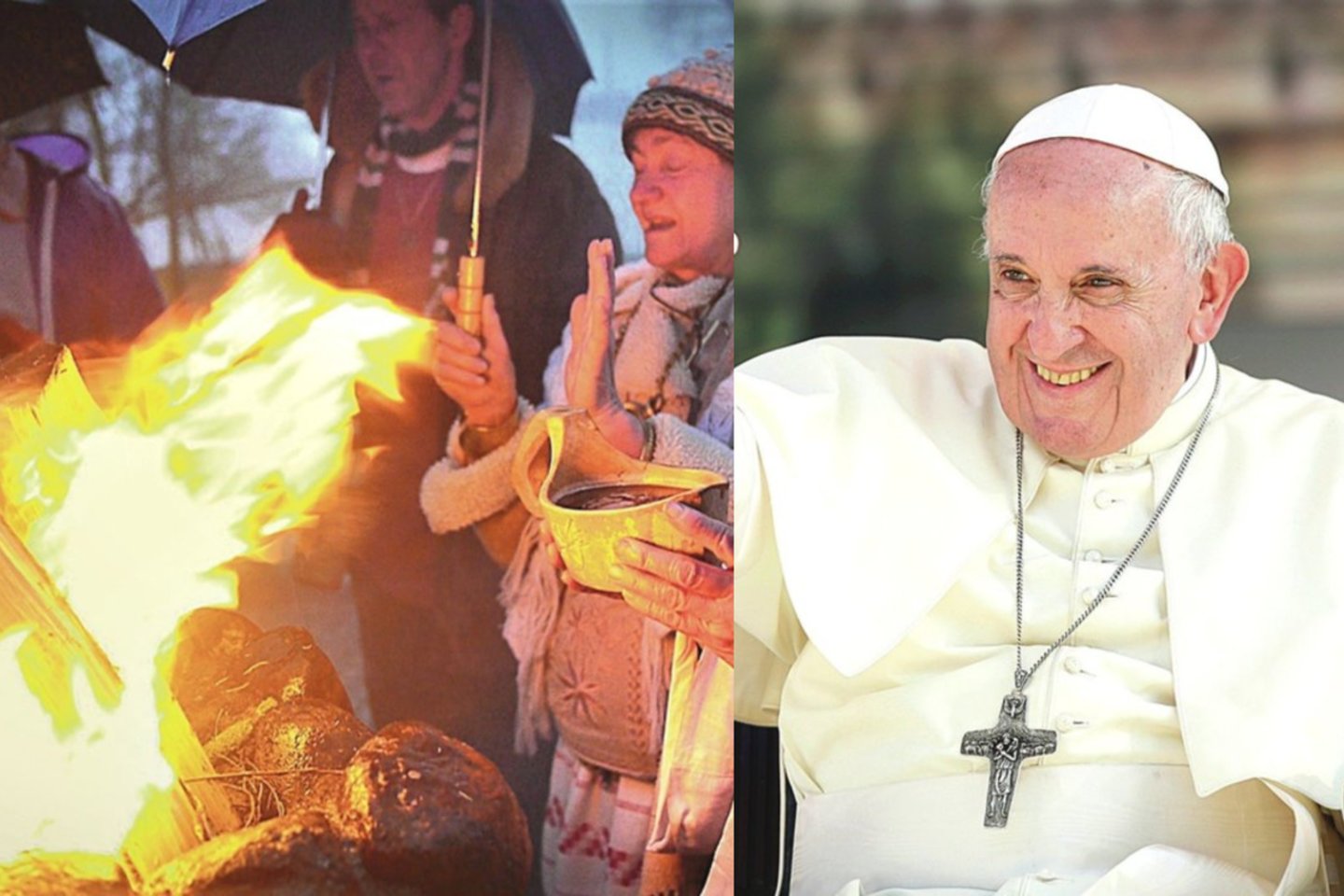 Popiežių pasveikins ir  pagonių laužų ugnys.<br>Lrytas.lt koliažas