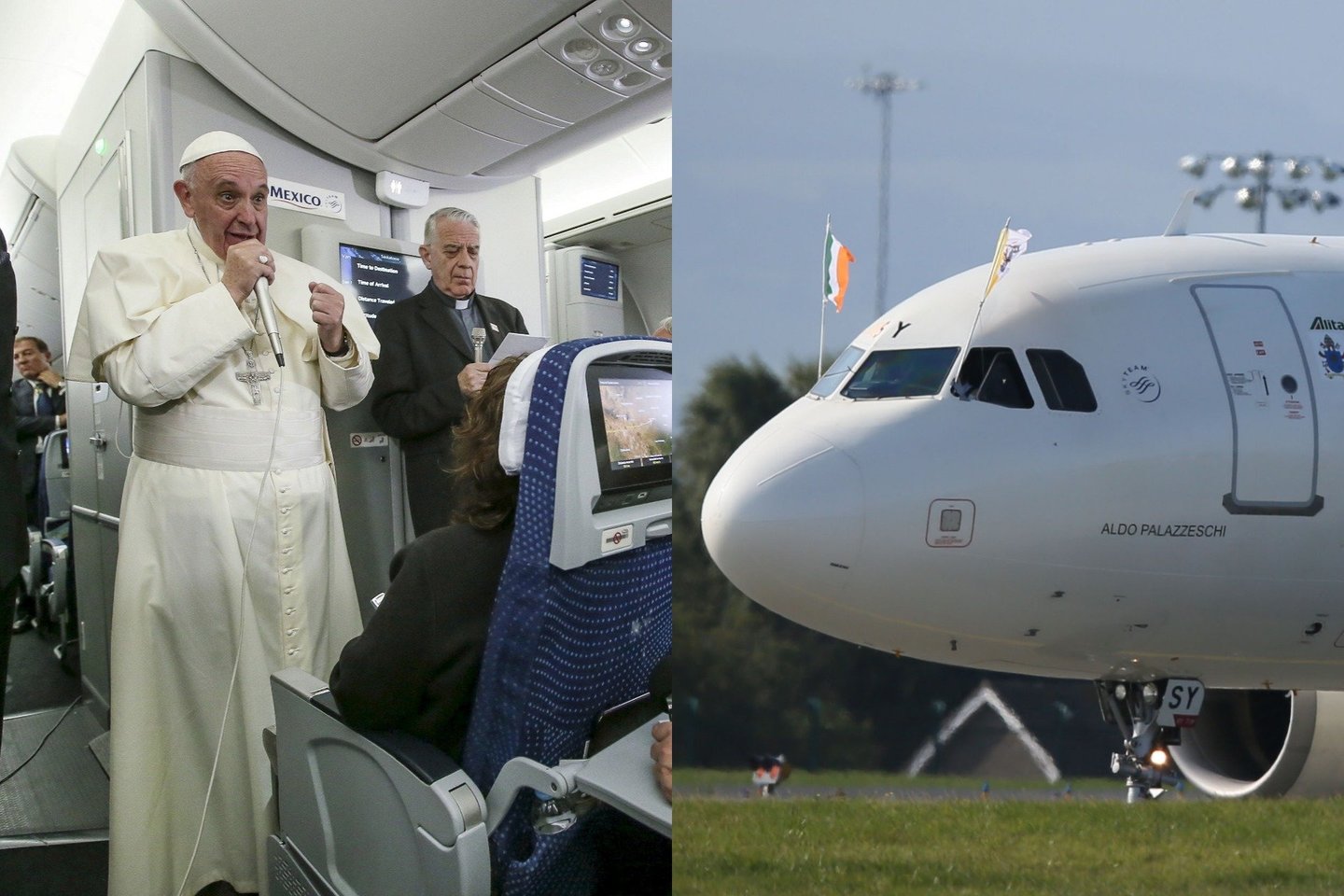  Popiežius Pranciškus į užsienio šalis atvyksta oro linijų Alitalia lėktuvu, o išvyksta vietos oro bendrovės, jeigu tokia yra, skrydžiu. <br> Reuters/Scanpix nuotr. 