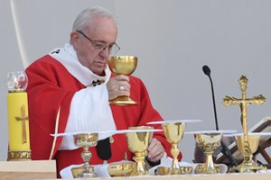 Popiežius Estijoje perspėjo dėl ginklavimosi varžybų ir prisiminė Baltijos kelią