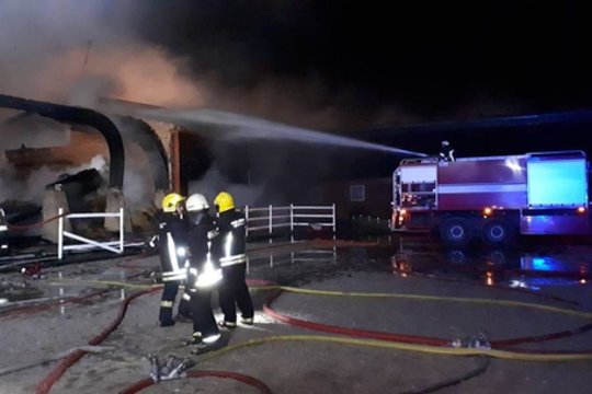 Naktį didžiulis gaisras nusiaubė žirgyną, žirgus spėta išgelbėti