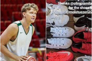 M. Kuzminskas iš Italijos Molėtų krepšinio klubui atsiuntė avalynės – ir dėvėtos