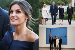 Ispanijos karalienė Paryžiuje: 65-erių Brigitte Macron pasitiko su trumpute suknele