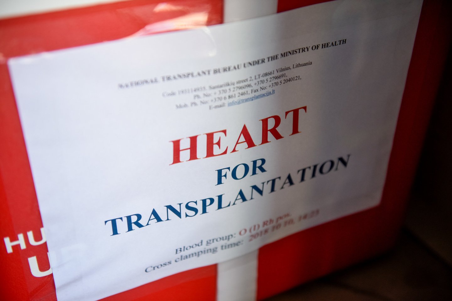  Dėžė, kurioje gabenama donoro širdis. <br> D.Umbraso nuotr. 