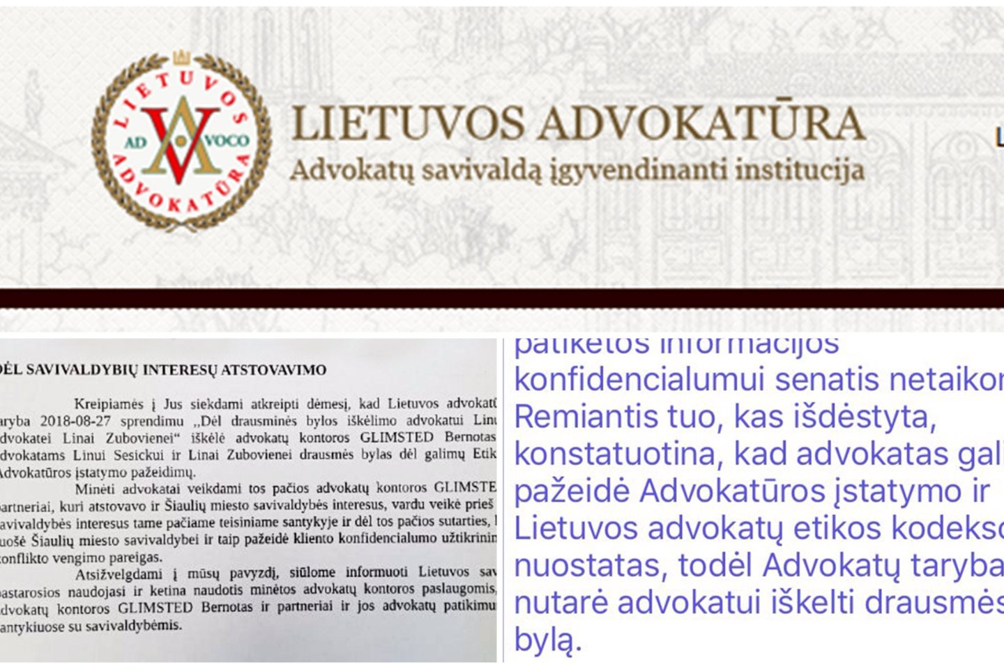 Lietuvos advokatūra išsiuntinėjo perspėjimus savo  bendruomenės nariams vengti interesų konflikto.