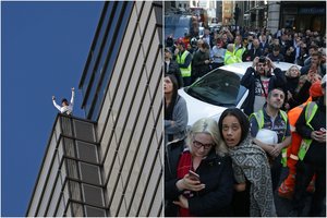Prancūzų „žmogaus voro“ kopimas į dangoraižį paralyžiavo Londono Sitį