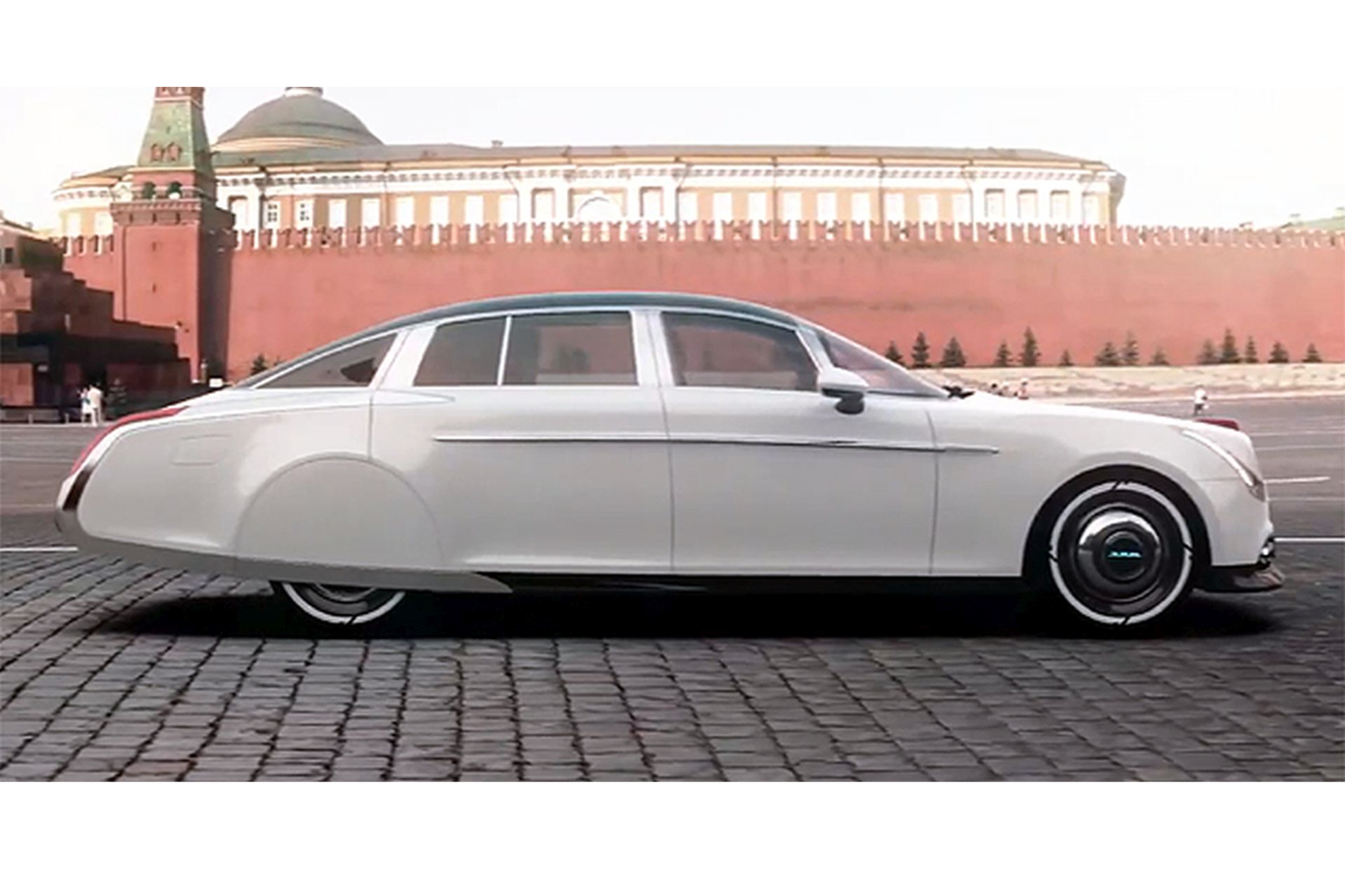  GAZ-12 ZIM „Hyperliner“, anot rusų dizainerio, yra aerokosminė klasikinio automobilio interpretacija. <br> Ekrano nuotr.