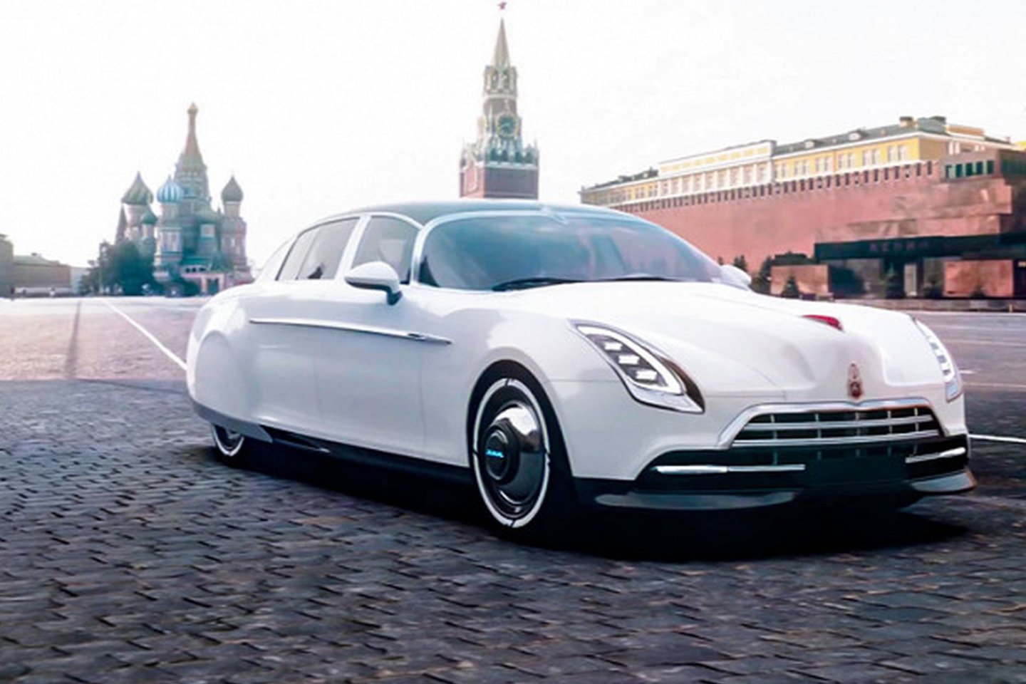  GAZ-12 ZIM „Hyperliner“, anot rusų dizainerio, yra aerokosminė klasikinio automobilio interpretacija. <br> Ekrano nuotr.