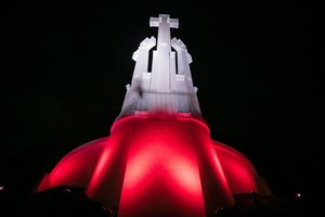 Vilnius sveikina Lenkiją: sostinės simboliai nušvito Lenkijos vėliavos spalvomis
