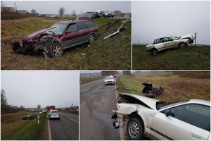 Avarija greta Vilniaus: nukentėjo vyras, automobiliai nuskriejo nuo kelio