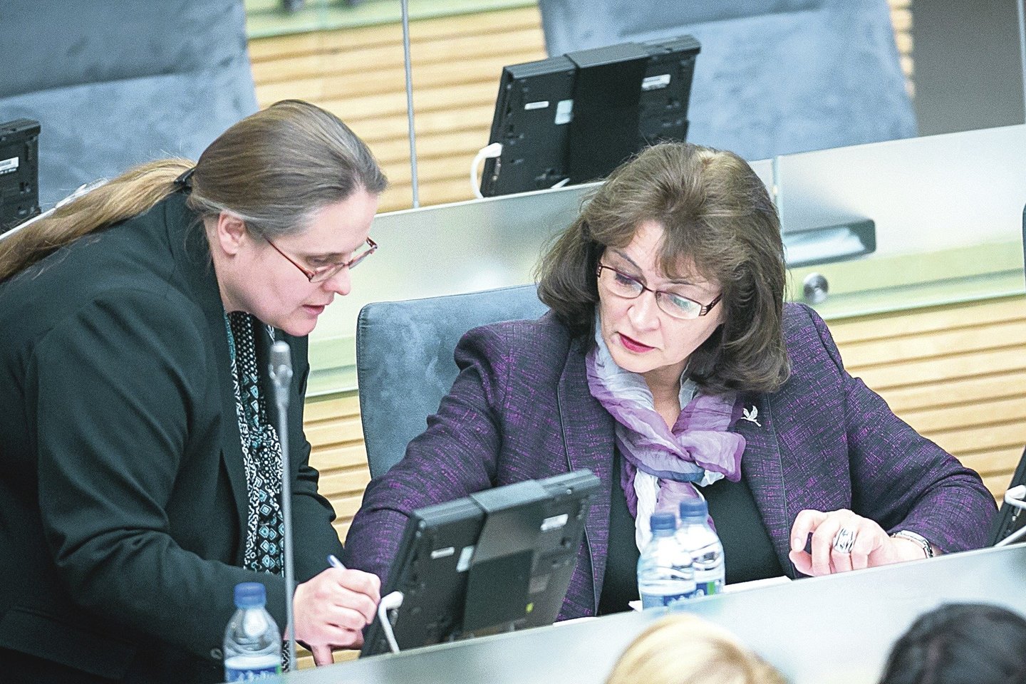 Valstietės A.Širinskienė (kairėje) ir R.Baškienė kiek daugiau pabendraudavo tik šio Seimo kadencijos pradžioje.<br>T.Bauro nuotr.