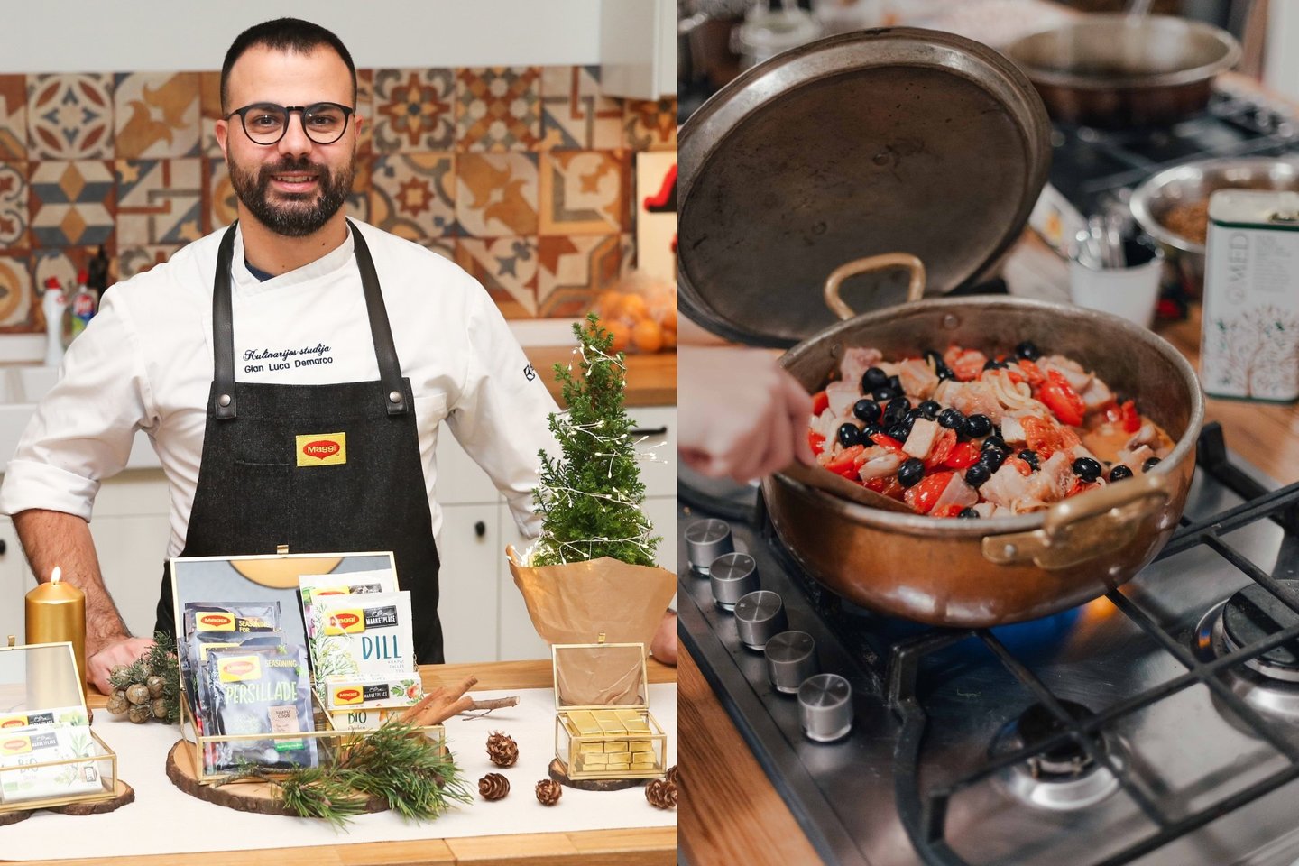 Savo kulinarijos studijoje virtuvės šefas Gian Luca Demarco supažindino su tikromis itališkomis Kalėdomis ir tradicijomis. <br> R.Danisevičiaus ir organizatorių nuotr.