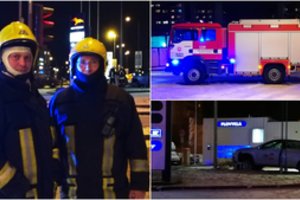 Vilniuje į degalinę rėžėsi „CityBee“ automobilis, baiminantis sprogimo evakuoti žmonės