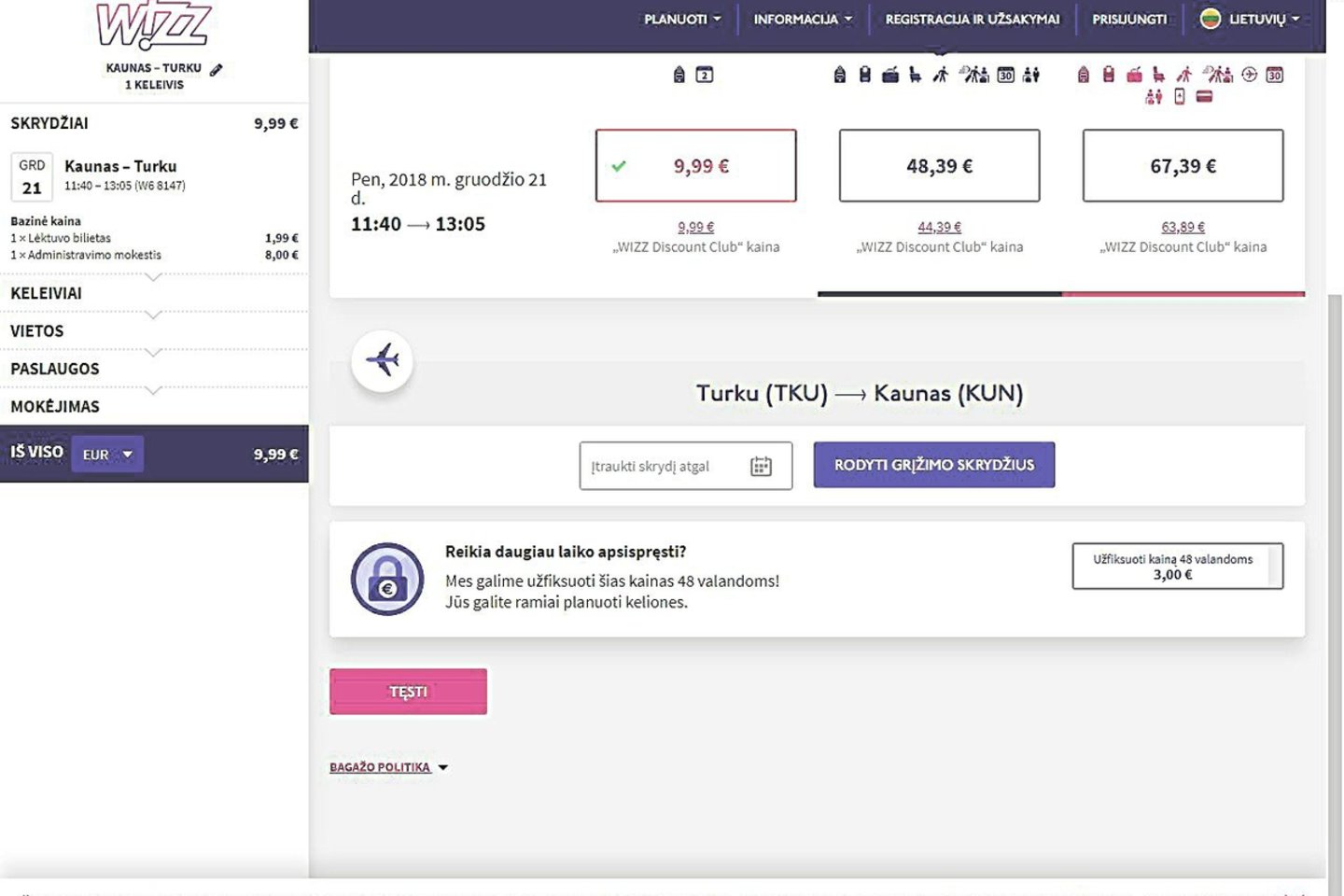 Nors teismas uždraudė, bendrovė „Zigzag Travel“ toliau naudoja interneto svetaines su žodžiu „wizzair“ (kairėje), o per ją platinami bilietai brangesni nei oficialiame Vengrijos skrydžių įmonės portale.