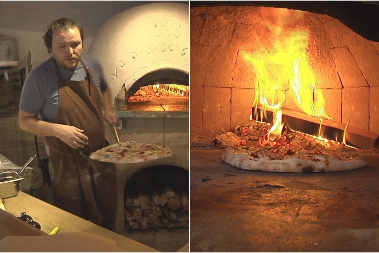  Vegetariškas picas kepa tikroje malkomis kūrenamoje krosnyje.