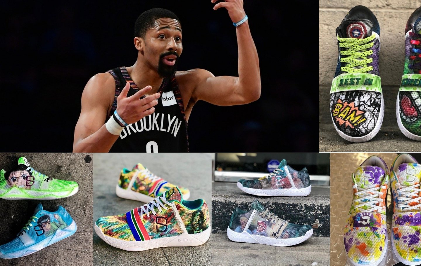 „Brooklyn Nets“ įžaidėjas Spenceris Dinwiddie kiekvienose NBA rungtynėse pasirodo su vis naujais savo firmos kurtais sportbačiais.<br> Scanpix ir Instagram nuotr.