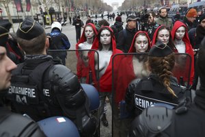 Ne tik „geltonosios liemenės“: tarp Paryžiaus protestuotojų – ir būrys nuogakrūčių